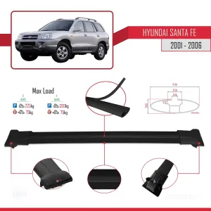Hyundai Santa Fe (SM) 2001-2006 Arası ile uyumlu FLY Model Ara Atkı Tavan Barı SİYAH 3 ADET BAR thumb 4