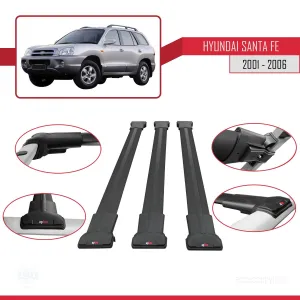Hyundai Santa Fe (SM) 2001-2006 Arası ile uyumlu FLY Model Ara Atkı Tavan Barı SİYAH 3 ADET BAR thumb 5