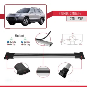 Hyundai Santa Fe (SM) 2001-2006 Arası ile uyumlu FLY Model Ara Atkı Tavan Barı GRİ - Görsel 4