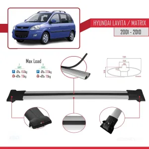 Hyundai Lavita / Matrix (FC) 2001-2010 Arası ile uyumlu FLY Model Ara Atkı Tavan Barı GRİ thumb 4