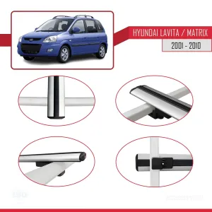 Hyundai Lavita / Matrix (FC) 2001-2010 Arası ile uyumlu Basic Model Ara Atkı Tavan Barı GRİ 3 ADET - Görsel 4