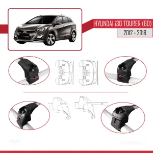 Hyundai i30 Tourer (GD) 2012-2016 Arası ile uyumlu ACE-2 Ara Atkı Tavan Barı GRİ thumb 4