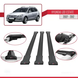 Hyundai İ30 ESTATE 2007-2012 Arası ile Uyumlu FLY Model Ara Atkı Tavan Barı SİYAH 3 ADET BAR thumb 5
