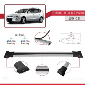 Hyundai Elantra Touring (FD) 2007-2011 Arası ile Uyumlu FLY Model Ara Atkı Tavan Barı GRİ - Görsel 4