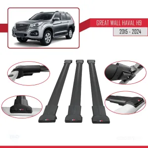 Great Wall Haval H9 2015-2024 ile Uyumlu FLY Model Ara Atkı Tavan Barı SİYAH 3 ADET BAR - Görsel 5