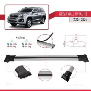 Great Wall Haval H9 2015 ve Sonrası ile Uyumlu FLY Model Ara Atkı Tavan Barı GRİ thumb 4