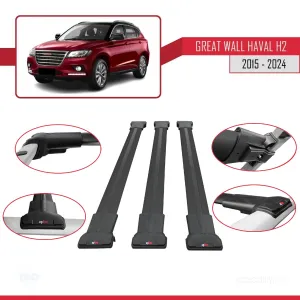 Great Wall Haval H2 CC7150FM 2015-2021 ile Uyumlu FLY Model Ara Atkı Tavan Barı SİYAH 3 ADET BAR - Görsel 5