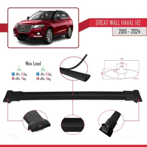 Great Wall Haval H2 2015 ve Sonrası ile Uyumlu FLY Model Ara Atkı Tavan Barı SİYAH thumb 4