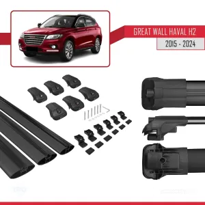 Great Wall Haval H2 CC7150FM 2015-2021 ile uyumlu ACE-1 Ara Atkı Tavan Barı SİYAH 3 ADET BAR - Görsel 5
