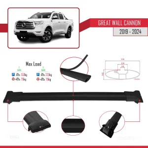 Great Wall Cannon 2019 ve Sonrası ile Uyumlu FLY Model Ara Atkı Tavan Barı SİYAH thumb 4
