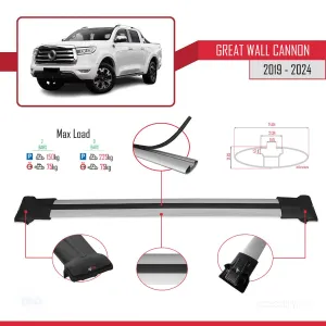 Great Wall Cannon 2019 ve Sonrası ile Uyumlu FLY Model Ara Atkı Tavan Barı GRİ thumb 4