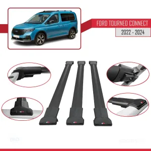 Ford Turneo Connect 2022 ve Sonrası ile Uyumlu FLY Model Ara Atkı Tavan Barı SİYAH 3 ADET BAR thumb 5
