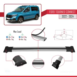 Ford Turneo Connect 2022 ve Sonrası ile Uyumlu FLY Model Ara Atkı Tavan Barı GRİ 3 ADET BAR thumb 4