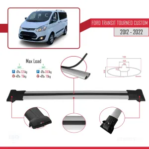 Ford Transit Tourneo - Custom 2012-2023 Arası ile uyumlu FLY Model Ara Atkı Tavan Barı GRİ 3 ADET BAR thumb 4
