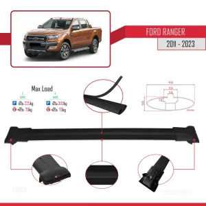 Ford Ranger P375/T6/P375 FL/T7/P375 FL2/T8 2011-2022 Arası ile Uyumlu FLY Model Ara Atkı Tavan Barı SİYAH 3 ADET BAR - Görsel 4