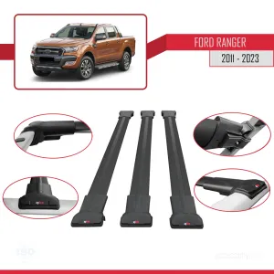 Ford Ranger P375/T6/P375 FL/T7/P375 FL2/T8 2011-2022 Arası ile Uyumlu FLY Model Ara Atkı Tavan Barı SİYAH 3 ADET BAR - Görsel 5