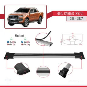 Ford Ranger P375/T6/P375 FL/T7/P375 FL2/T8 2011-2022 Arası ile Uyumlu FLY Model Ara Atkı Tavan Barı GRİ 3 ADET BAR - Görsel 4