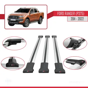 Ford Ranger P375/T6/P375 FL/T7/P375 FL2/T8 2011-2022 Arası ile Uyumlu FLY Model Ara Atkı Tavan Barı GRİ 3 ADET BAR - Görsel 5