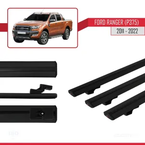 Ford Ranger P375/T6/P375 FL/T7/P375 FL2/T8 2011-2022 Arası ile uyumlu Basic Model Ara Atkı Tavan Barı SİYAH 3 ADET - Görsel 3