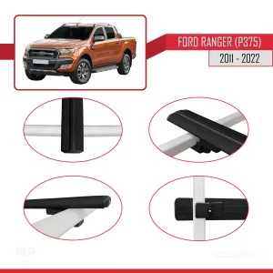 Ford Ranger P375/T6/P375 FL/T7/P375 FL2/T8 2011-2022 Arası ile uyumlu Basic Model Ara Atkı Tavan Barı SİYAH 3 ADET - Görsel 4