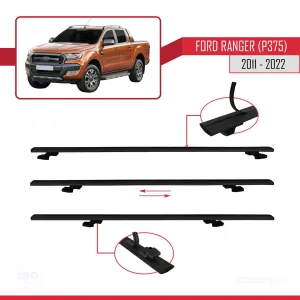 Ford Ranger P375/T6/P375 FL/T7/P375 FL2/T8 2011-2022 Arası ile uyumlu Basic Model Ara Atkı Tavan Barı SİYAH 3 ADET - Görsel 5