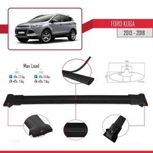 Ford Kuga 2013-2018 Arası ile Uyumlu FLY Model Ara Atkı Tavan Barı SİYAH 3 ADET BAR - Görsel 4