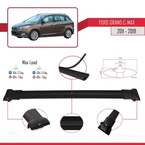 Ford Grand C-Max 2011-2019 Arası ile Uyumlu FLY Model Ara Atkı Tavan Barı SİYAH 3 ADET BAR - Görsel 4