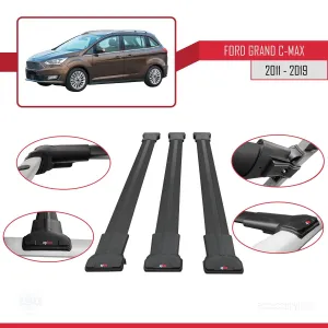 Ford Grand C-Max 2011-2019 Arası ile Uyumlu FLY Model Ara Atkı Tavan Barı SİYAH 3 ADET BAR - Görsel 5