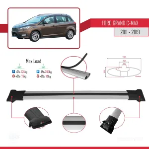 Ford Grand C-Max 2011-2019 Arası ile Uyumlu FLY Model Ara Atkı Tavan Barı GRİ 3 ADET BAR thumb 4