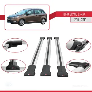 Ford Grand C-Max 2011-2019 Arası ile Uyumlu FLY Model Ara Atkı Tavan Barı GRİ 3 ADET BAR thumb 5