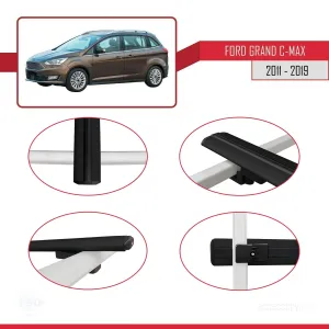 Ford Grand C-Max 2011-2019 Arası ile uyumlu Basic Model Ara Atkı Tavan Barı SİYAH 3 ADET - Görsel 4