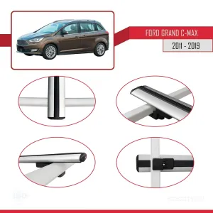 Ford Grand C-Max 2011-2019 Arası ile uyumlu Basic Model Ara Atkı Tavan Barı GRİ 3 ADET - Görsel 4