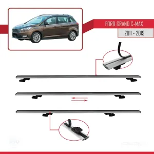 Ford Grand C-Max 2011-2019 Arası ile uyumlu Basic Model Ara Atkı Tavan Barı GRİ 3 ADET - Görsel 5