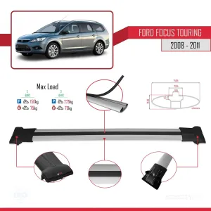 Ford Focus TOURING 2008-2011 Arası ile uyumlu FLY Model Ara Atkı Tavan Barı GRİ - Görsel 4