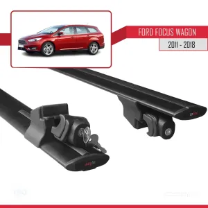 Ford Focus SW / Estate 2011-2018 Arası ile uyumlu HOOK Model Anahtar Kilitli Ara Atkı Tavan Barı SİYAH thumb 5
