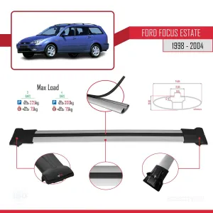 Ford Focus Estate C170 1998-2004 Arası ile uyumlu FLY Model Ara Atkı Tavan Barı GRİ 3 ADET BAR thumb 4