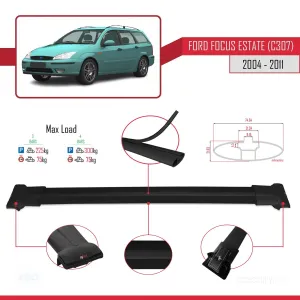 Ford Focus Estate (C307) 2004-2011 Arası ile Uyumlu FLY Model Ara Atkı Tavan Barı SİYAH 3 ADET BAR thumb 4