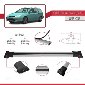 Ford Focus Estate (C307) 2004-2011 Arası ile Uyumlu FLY Model Ara Atkı Tavan Barı GRİ 3 ADET BAR thumb 4