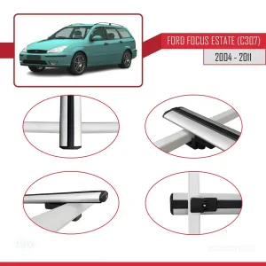 Ford Focus Estate (C307) 2004-2011 Arası ile uyumlu Basic Model Ara Atkı Tavan Barı GRİ 3 ADET - Görsel 4