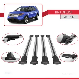 Ford Explorer 2011-2015 Arası ile uyumlu FLY Model Ara Atkı Tavan Barı GRİ 4 ADET BAR - Görsel 5