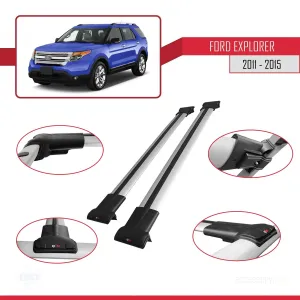 Ford Explorer 2011-2015 Arası ile uyumlu FLY Model Ara Atkı Tavan Barı GRİ thumb 5