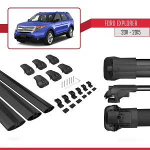 Ford Explorer 2011-2015 Arası ile uyumlu ACE-1 Ara Atkı Tavan Barı SİYAH 3 ADET BAR - Görsel 5