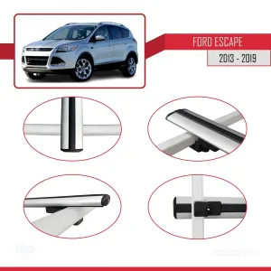 Ford Escape C520 2013-2019 Arası ile uyumlu Basic Model Ara Atkı Tavan Barı GRİ 3 ADET - Görsel 4