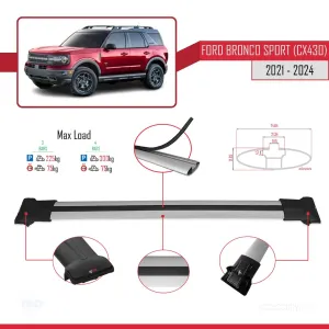 Ford Bronco Sport (CX430) 2021 ve Sonrası ile Uyumlu FLY Model Ara Atkı Tavan Barı GRİ 3 ADET BAR thumb 4