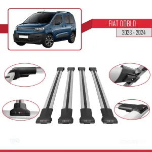 Fiat Doblo K9 2023 ve Sonrası ile uyumlu FLY Model Ara Atkı Tavan Barı GRİ 4 ADET BAR - Görsel 5