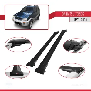 Daihatsu Terios 1997-2005 Arası ile uyumlu FLY Model Ara Atkı Tavan Barı SİYAH thumb 5