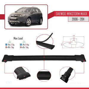 Daewoo Winstorm MaXX 2006-2011 Arası ile Uyumlu FLY Model Ara Atkı Tavan Barı SİYAH 3 ADET BAR thumb 4