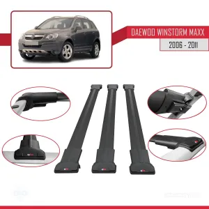 Daewoo Winstorm MaXX 2006-2011 Arası ile Uyumlu FLY Model Ara Atkı Tavan Barı SİYAH 3 ADET BAR thumb 5