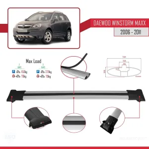Daewoo Winstorm C100 2006-2011 ile Uyumlu FLY Model Ara Atkı Tavan Barı GRİ - Görsel 4