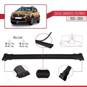 Dacia Sandero STEPWAY 2021 ve Sonrası ile Uyumlu FLY Model Ara Atkı Tavan Barı SİYAH 3 ADET BAR - Görsel 4